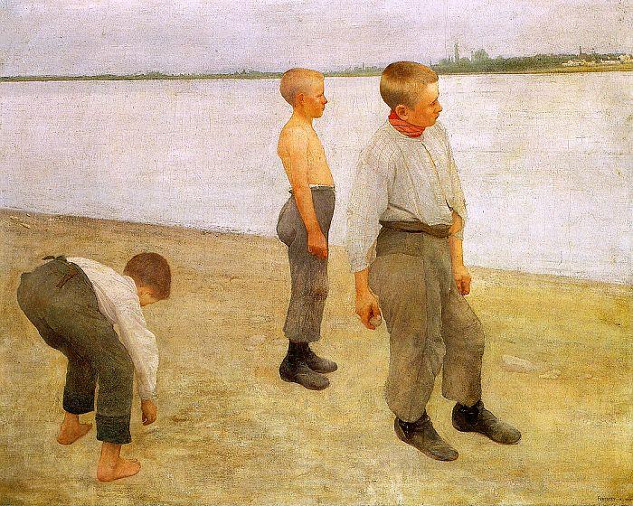 Karoly Ferenczy Boys Throwing Pebbles into the River Germany oil painting art